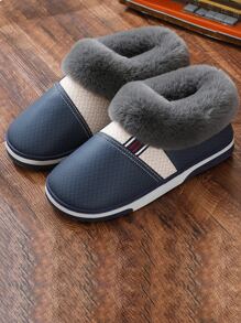 Men Color Block Thermal Lined Slipper Boots - Blue - View 1