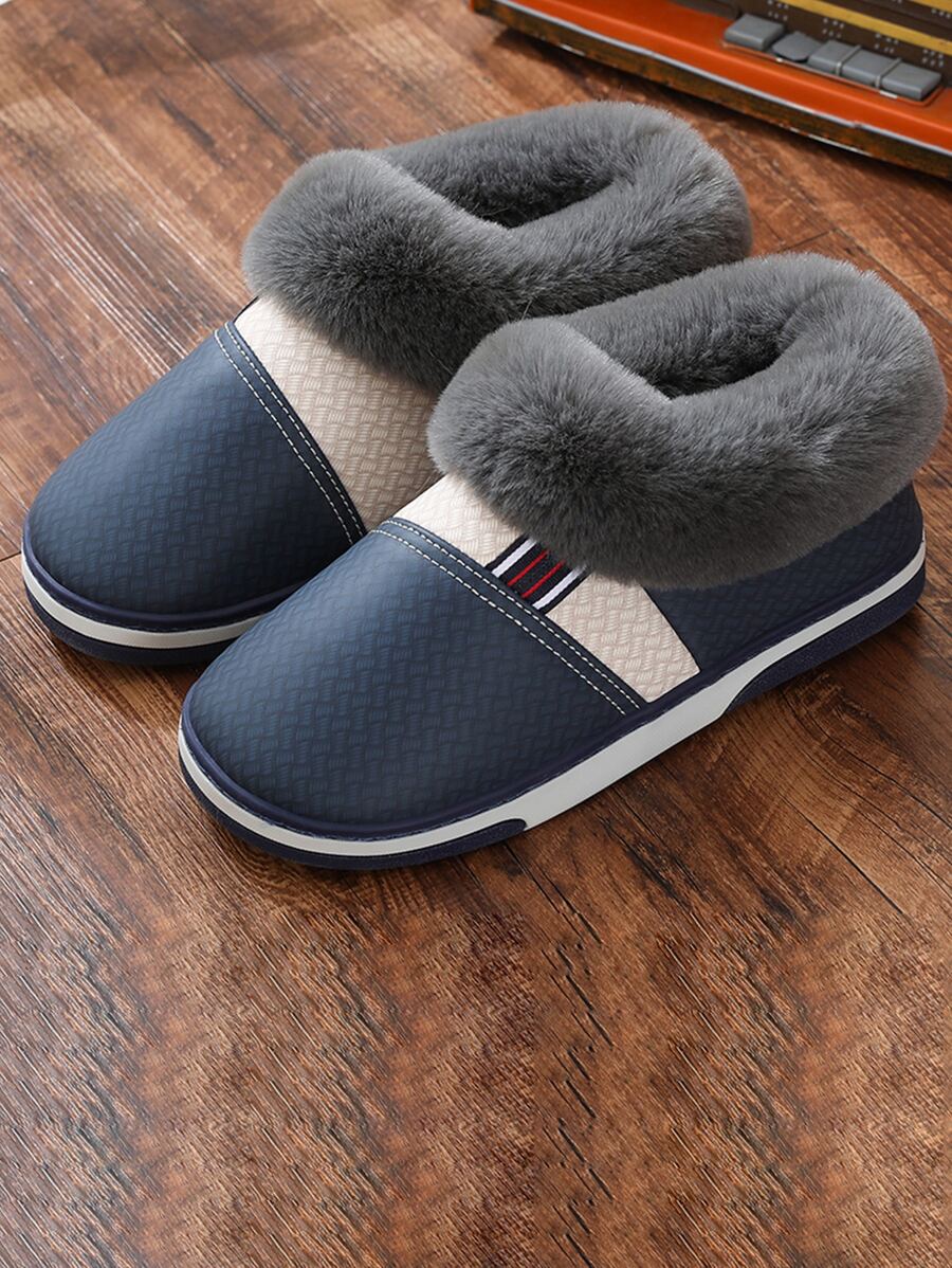 Men Color Block Thermal Lined Slipper Boots - Blue - View 1