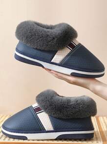 Men Color Block Thermal Lined Slipper Boots - Blue - View 2