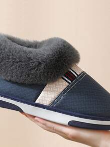 Men Color Block Thermal Lined Slipper Boots - Blue - View 3