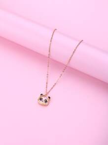 1入組可愛絨毛熊形狀合金吊墜項鍊帶彩色亮片裝飾適合女孩,適用於日常穿著 - 金黃色 - 查看 5