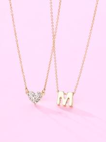 2 piezas Chica Aleación de zinc Collares con Letra en forma de corazón y Plástico transparente Brillante , Adecuado para el día de la madre Regalo entre madre e hija - Amarillo Oro - Ver 2