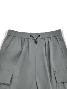 Manfinity Roghcode Pantalones holgados de carga con bolsillo con solapa, cordón en la cintura, para hombre, otoño - Gris - Ver 3