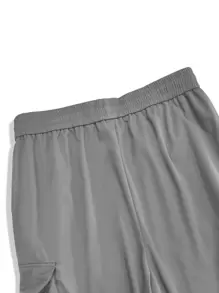 Manfinity Roghcode Pantalones holgados de carga con bolsillo con solapa, cordón en la cintura, para hombre, otoño - Gris - Ver 6