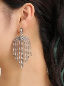 Rhinestone Tassel Drop Earrings - Black - View 1