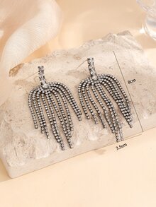Rhinestone Tassel Drop Earrings - Black - View 4