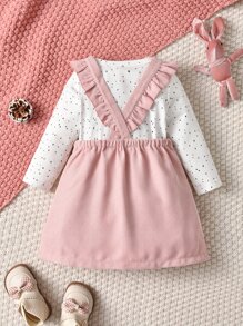 Toddler Girls Dalmatian Print Tee & Unicorn Print Ruffle Trim Corduroy Pinafore Dress - Multicolor - View 2
