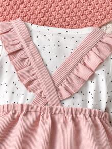 Toddler Girls Dalmatian Print Tee & Unicorn Print Ruffle Trim Corduroy Pinafore Dress - Multicolor - View 4