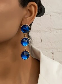 Rhinestone Decor Drop Earrings - Royal Blue - View 1