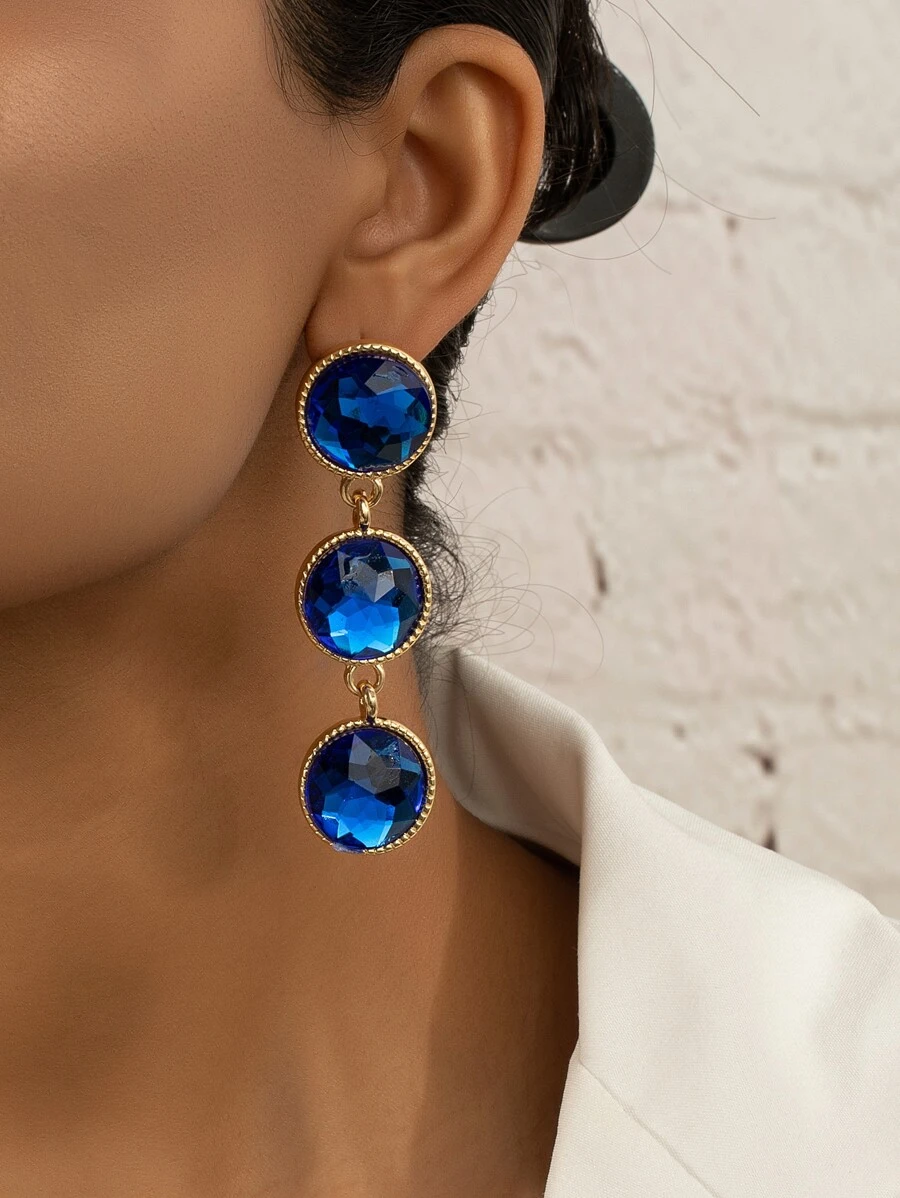 Rhinestone Decor Drop Earrings - Royal Blue - View 1