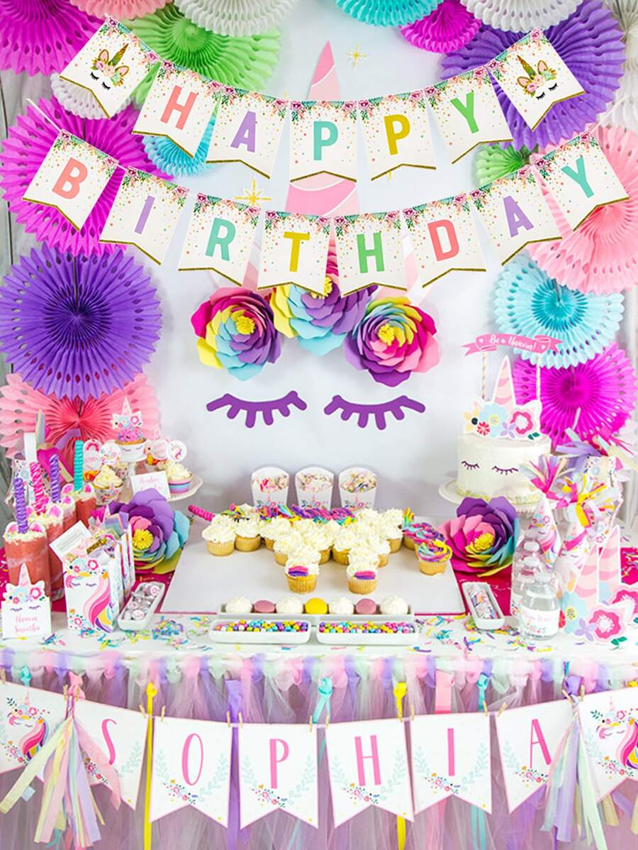 1入組獨角獸樣式生日拉旗 - 彩色 - 查看 1