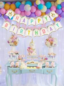 1入組獨角獸樣式生日拉旗 - 彩色 - 查看 2