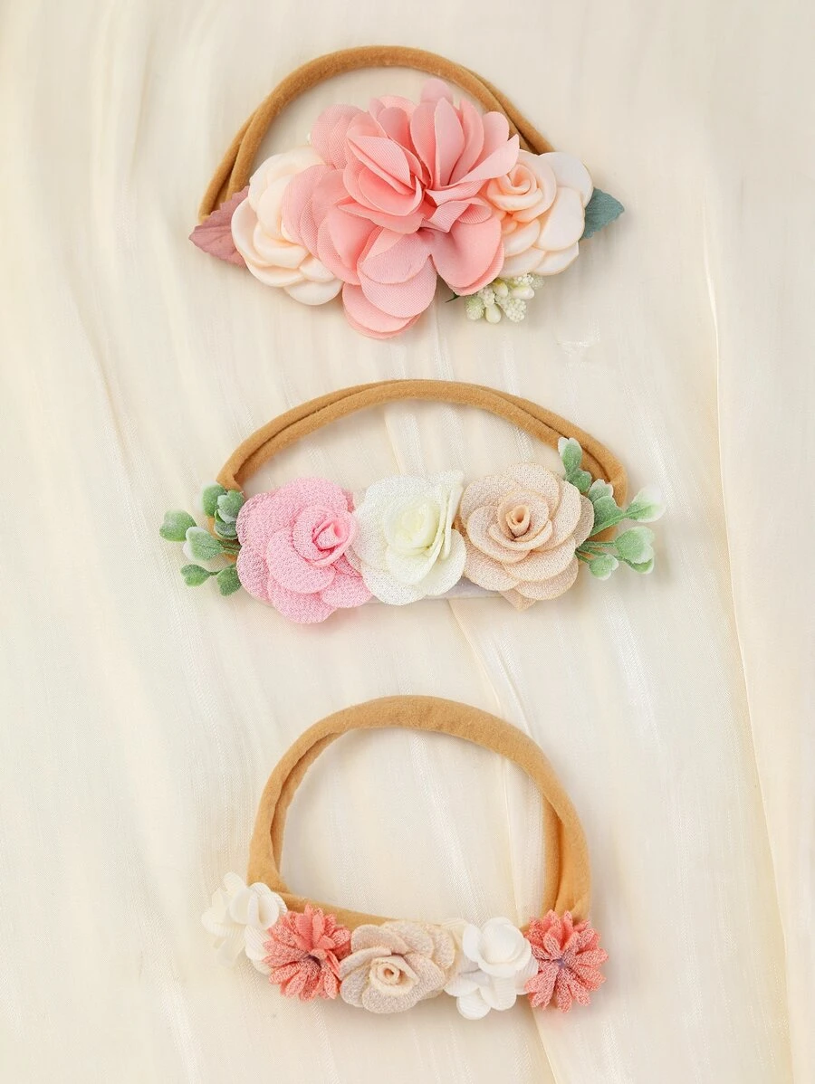 Bebé 3 piezas Banda cabello con diseño de flor - Multicolor - Ver 1