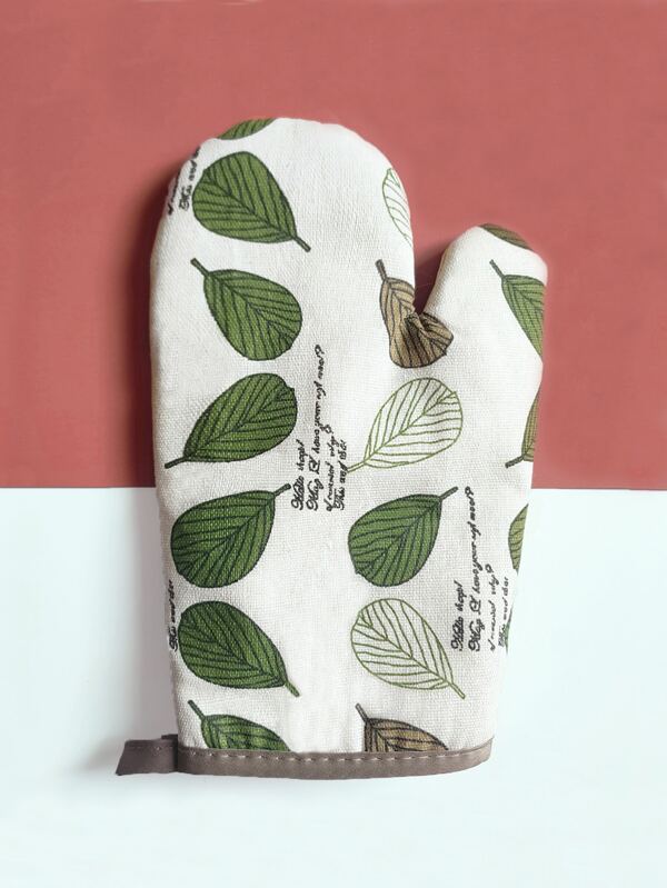 1pc Leaf & Slogan Graphic Oven Mitt, Creative Oven Glove For Kitchen