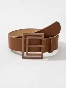 1pc Women's Cut-Out Painted Square Buckle Pu Leather Belt For Daily Wear, Suitable For Jumper And Trousers Summer, School Fall, Autumn, Halloween - Brown - View 1