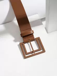 1pc Women's Cut-Out Painted Square Buckle Pu Leather Belt For Daily Wear, Suitable For Jumper And Trousers Summer, School Fall, Autumn, Halloween - Brown - View 3