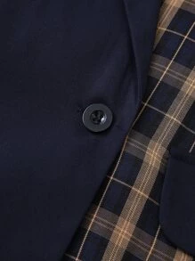 Mulvari 大碼格紋印花西裝外套和褲子 - 藏蓝色 - 查看 4