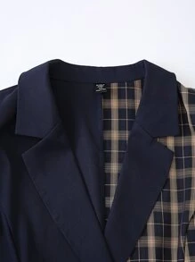 Mulvari 大碼格紋印花西裝外套和褲子 - 藏蓝色 - 查看 5