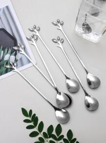 12pcs Leaf Decor Spoon - Silver - View 1