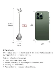 12pcs Leaf Decor Spoon - Silver - View 3