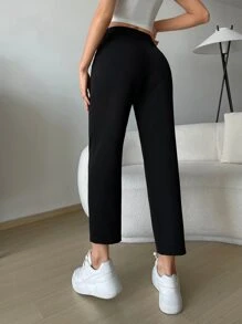SHEIN EZwear Pantalones de traje acortados con bolsillos en diagonal de color negro para primavera/invierno - Negro - Ver 2