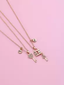 2 piezas Chica Aleación de zinc Set collar con diseño de cerradura de llave con Plástico transparente y diamantes de imitación, Adecuado para uso diario - Multicolor - Ver 4