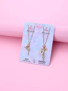 2 piezas Chica Aleación de zinc Set collar con diseño de cerradura de llave con Plástico transparente y diamantes de imitación, Adecuado para uso diario - Multicolor - Ver 3