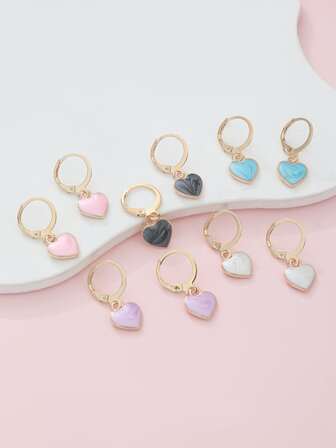 5pairs Girls Heart Decor Drop Earrings