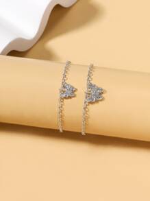 2pcs Butterfly Charm Anklet - Silver - View 2