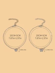 2pcs Butterfly Charm Anklet - Silver - View 3