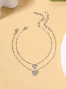 2pcs Butterfly Charm Anklet - Silver - View 5