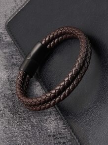 Fashionable and Popular Men Weave Detail Magnetic Clasp Bracelet PU for Jewelry Gift and for a Stylish Look - Multicolor - View 4