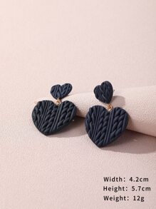 紋理質感心形耳墜 - 黑色 - 查看 3