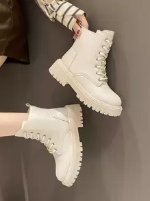 Mulheres Cor Sólida Botas De Moda Com Zíper Lateral , Amarrar , Frente Proteção E Térmico Forro