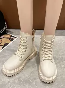 Mulheres Cor Sólida Botas De Moda Com Zíper Lateral , Amarrar , Frente Proteção E Térmico Forro