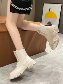 Mulheres Cor Sólida Botas De Moda Com Zíper Lateral , Amarrar , Frente Proteção E Térmico Forro
