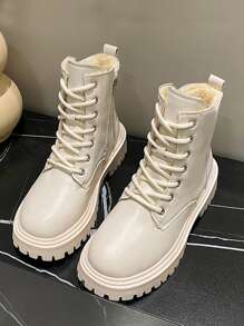 Mulheres Cor Sólida Botas De Moda Com Zíper Lateral , Amarrar , Frente Proteção E Térmico Forro