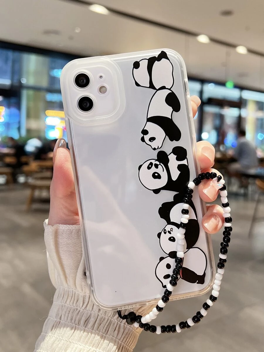 卡通熊貓印花透明手機殼附帶繩子 - 彩色 - 查看 1