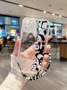卡通熊貓印花透明手機殼附帶繩子 - 彩色 - 查看 2
