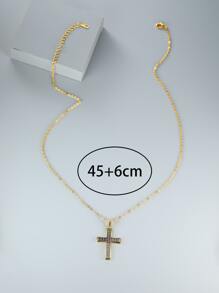 Rhinestone Cross Charm Necklace - Multicolor - View 5