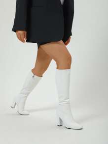 Bốt cao đến đùi màu mơ thu/đông, bốt cao bồi cao đến đầu gối, bốt gót dày, bốt cao gót siêu cao dành cho nữ, dự tiệc - trắng - Xem 7