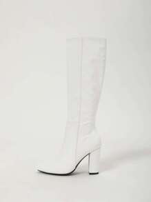 Bốt cao đến đùi màu mơ thu/đông, bốt cao bồi cao đến đầu gối, bốt gót dày, bốt cao gót siêu cao dành cho nữ, dự tiệc - trắng - Xem 8