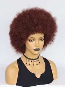 1pc Afro Short Curly Synthetic Wig & 1pc Wig Cap - Brown - View 3