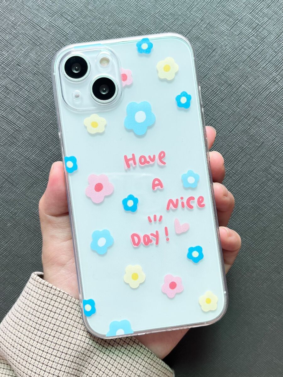 Floral Print Clear Phone Case - Multicolor - View 1
