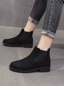 Black Elegant Solid Color Chelsea Boots, Simple Suede Style Slip-On Chelsea Boots - Black - View 3