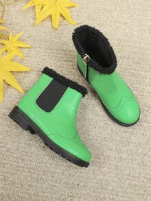 Girls Contrast Fluffy Zip Side Chelsea Boots - Green - View 2