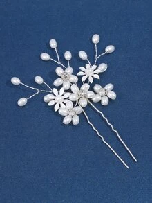 珍珠和花朵裝飾婚禮髮夾