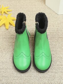 Girls Contrast Fluffy Zip Side Chelsea Boots - Green - View 5