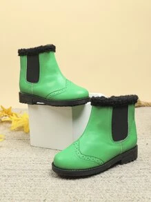 Girls Contrast Fluffy Zip Side Chelsea Boots - Green - View 7