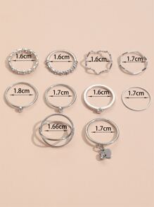 แหวน ตกแต่ง พลอยเทียม 10 ชิ้น - สีเงิน - ดู 3